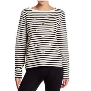 Betsey Johnson Golden Lips long sleeve black & white stripes size Small